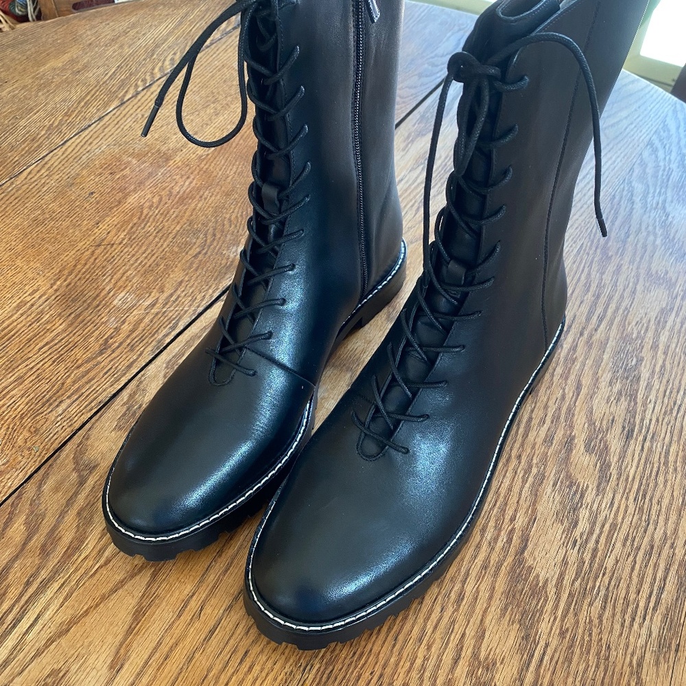 J.Crew Refined Leather Lug-Sole Lace-Up Boots Size 12  Womens